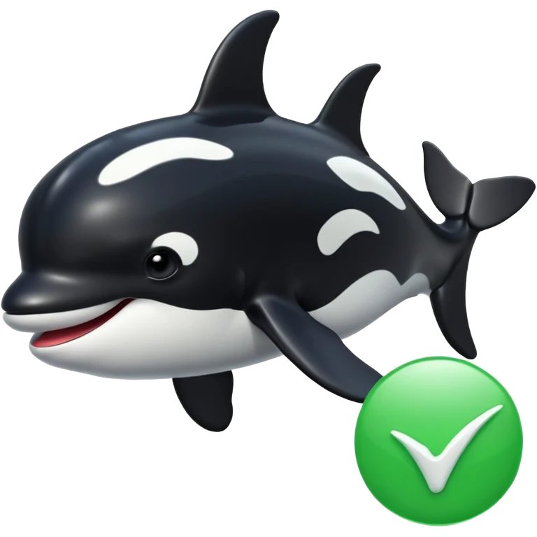 3d Cartoon orca with a green tick next to it emoji