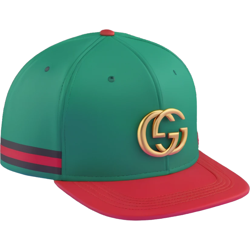 luxury Gucci cap with green and red stripes and gold logo emoji