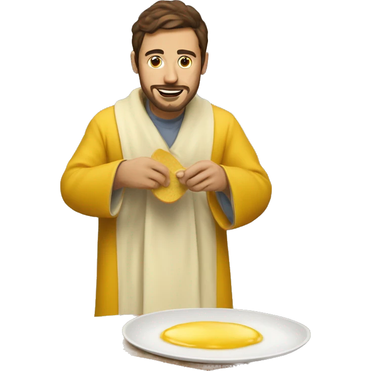 make an emoji of a programmer making an omelette in a mustard robe emoji