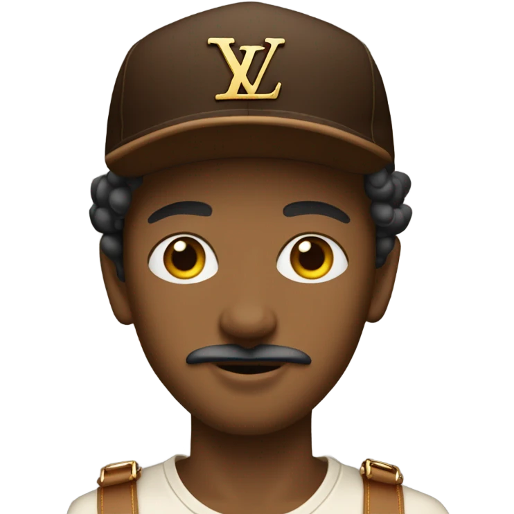 brown boy with mustache and goatee, with louis vuitton cap emoji