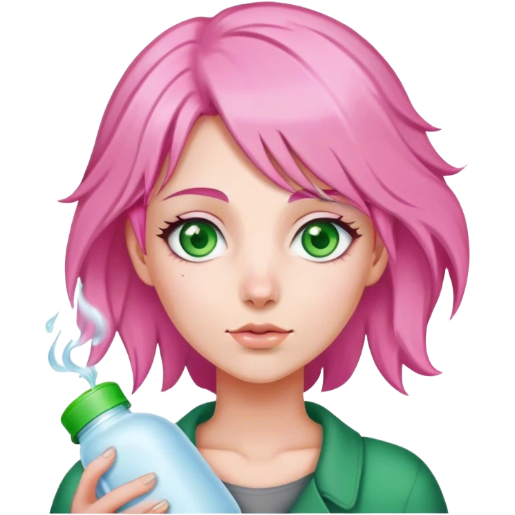 Pink hair green eyed woman with hot water bottle  emoji