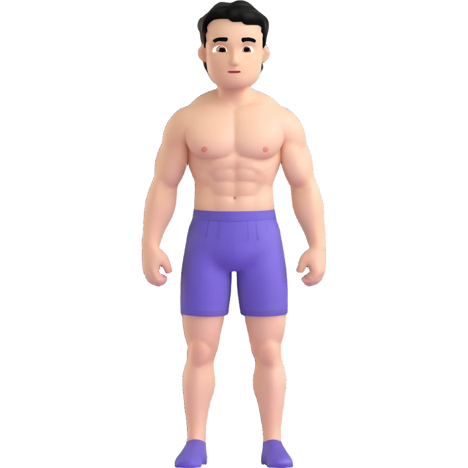 young white man with short black hair, shirtless, muscular emoji