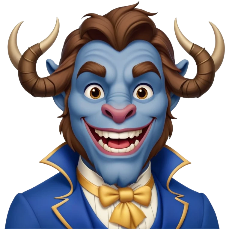Beast from Beauty and the Beast with human mouth smiling, gentler expression, blue formal outfit emoji