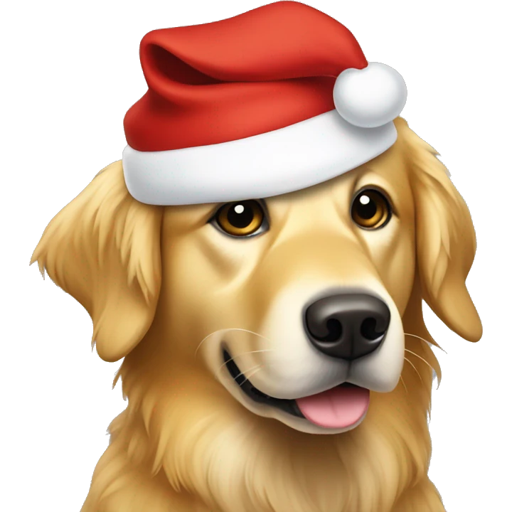 Golden retriever wearing Santa hat emoji