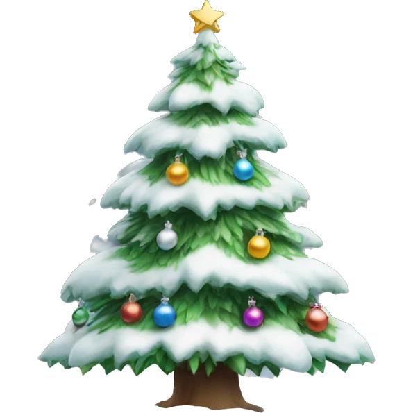 Snow covered Christmas tree with ornaments emoji