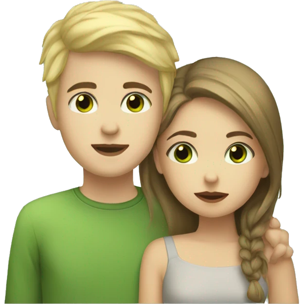 Girl with blond hair kissing boy, he habe short brown hair and green eyes emoji