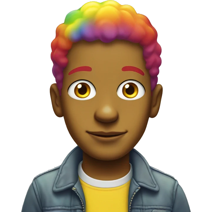 Boy with rainbow eyes and rainbow hair in simpsons yellow color  emoji