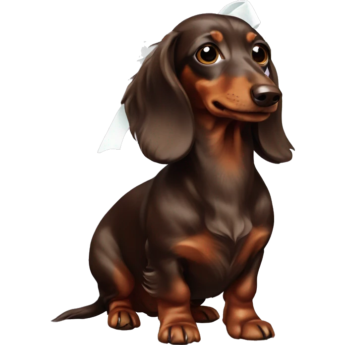 a chocolate long-haired dachshund with white bows emoji