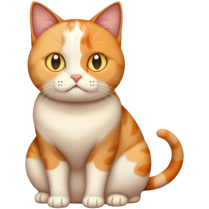 full body calico cat with skinny head and fat body with an anxious face emoji