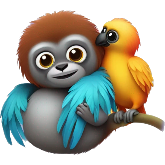 Cute Titi monkey hugging a cute colorful dodo bird! emoji