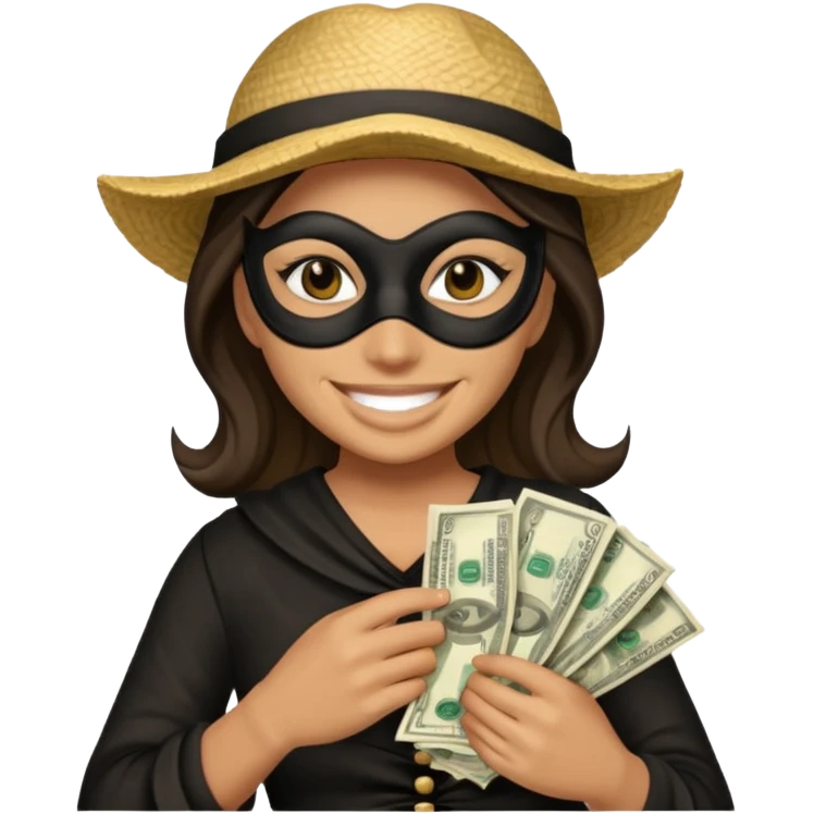 Robber emoji holding a 💰 wearing a mask that is made of robber dress emoji