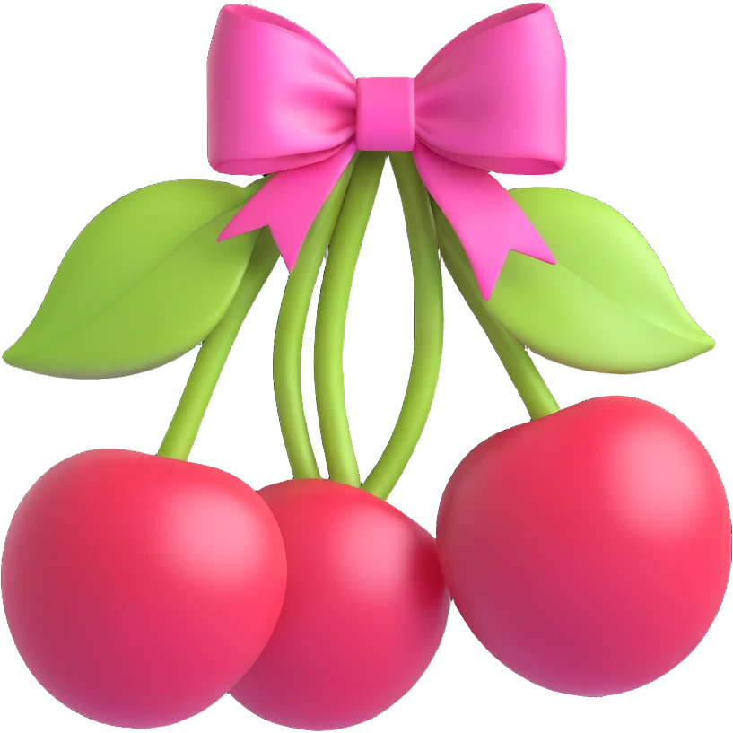 two cherries connected by a pink ribbon bow emoji
