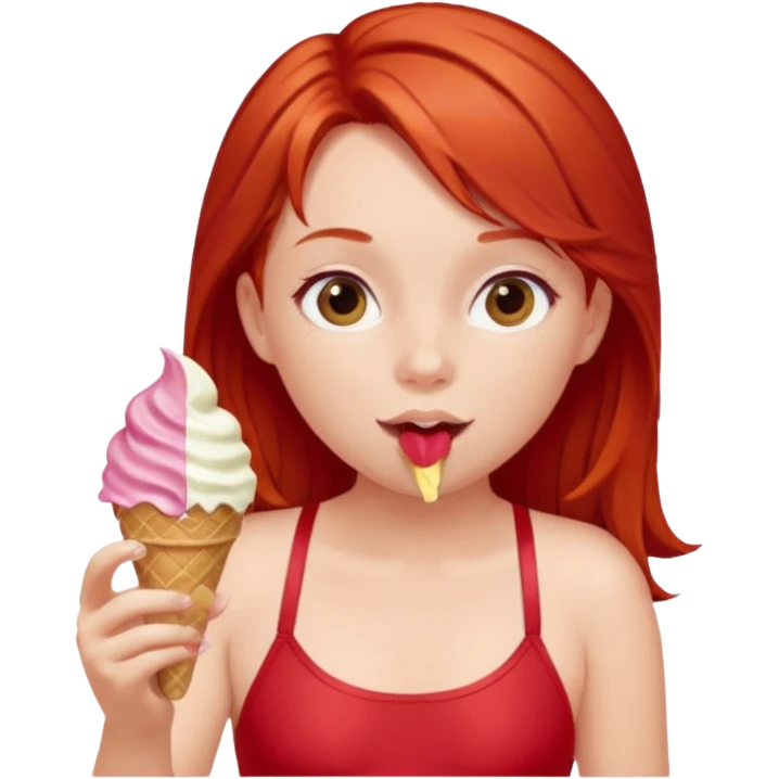 girl kid red haired swimsuit, eating ice cream, sun emoji