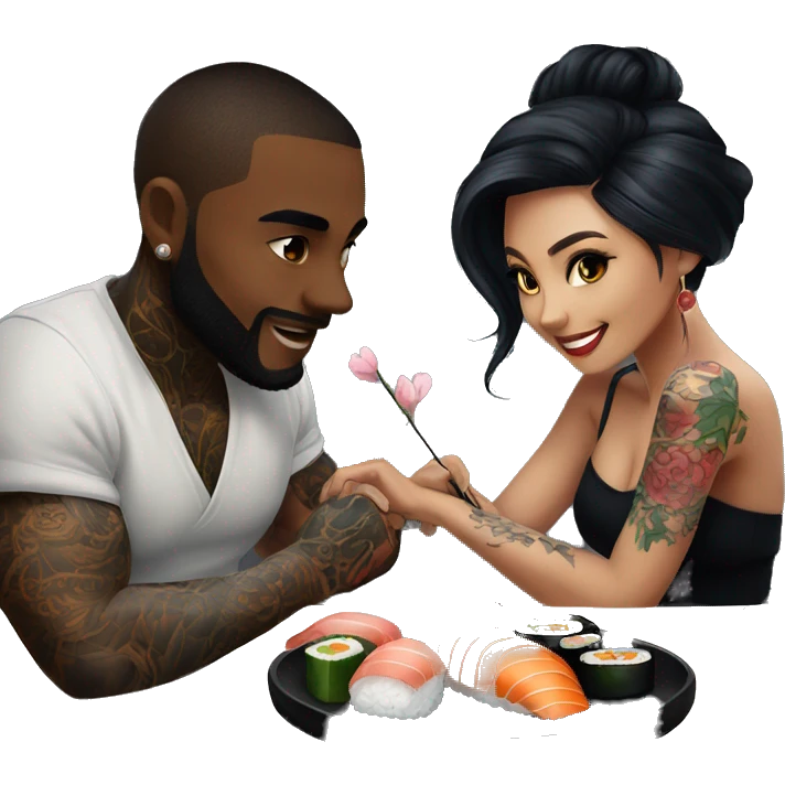 Romantic sushi dinner date for beautiful tattooed couple emoji