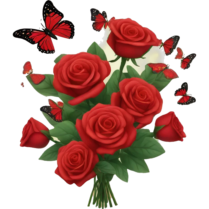 Red Roses bouquet with butterflies emoji