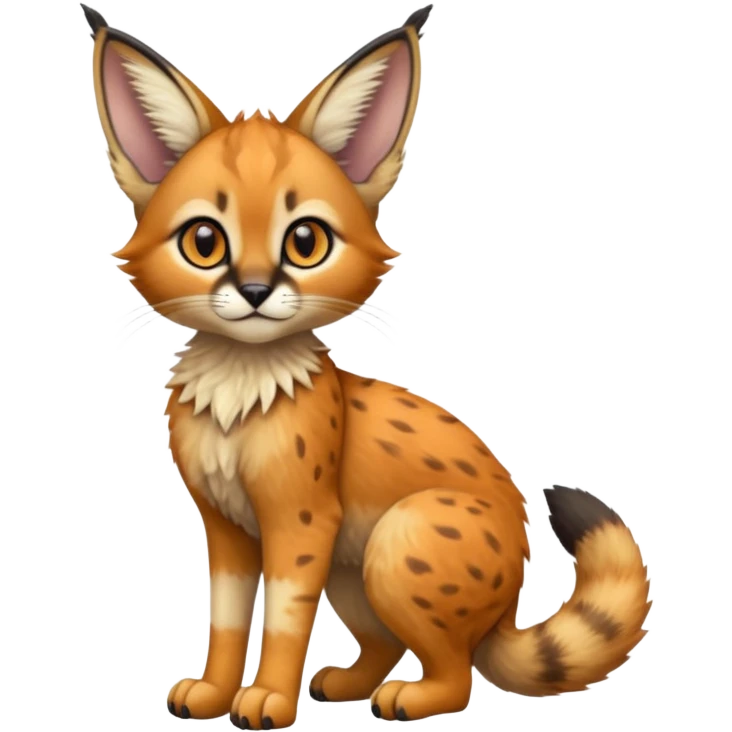 Big-eared big-eyed cute realistic animalistic feral digitigrade 4-legged anime-styled Caracal-Trico-Vernid-Sergal-Serval-hybrid-fusion-creature-animal, full body emoji