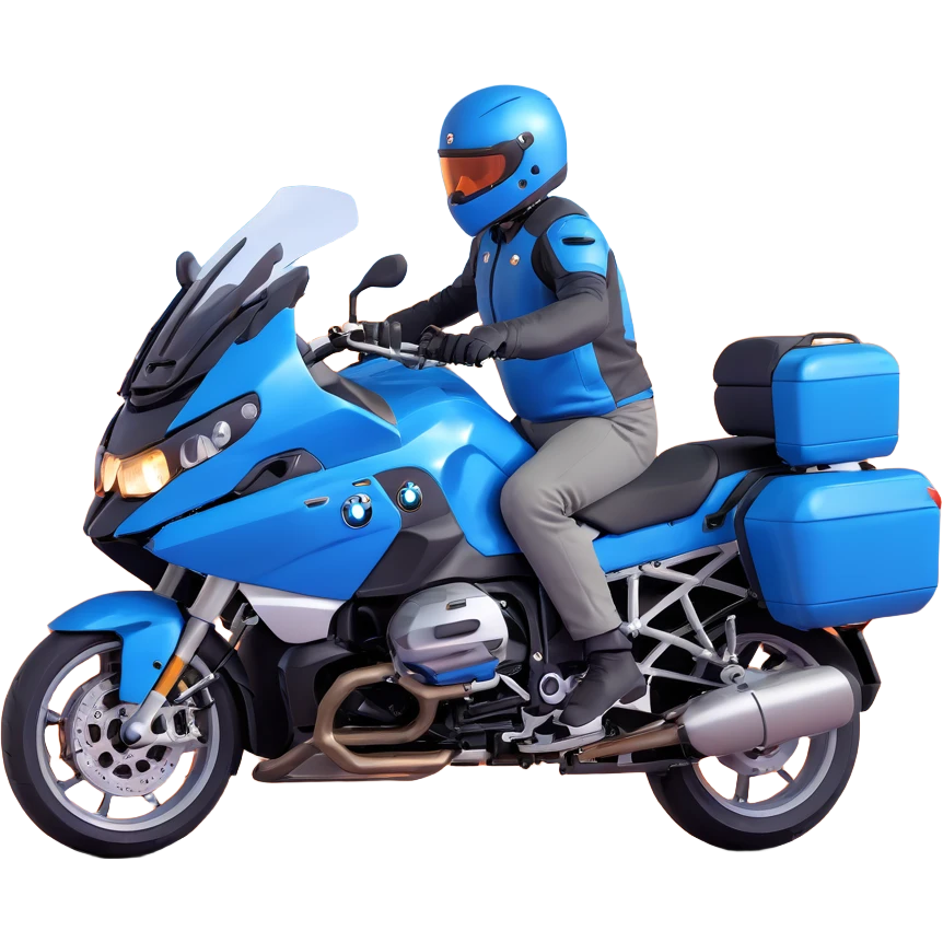 blue BMW RT1200 touring motorcycle with rider on open road emoji
