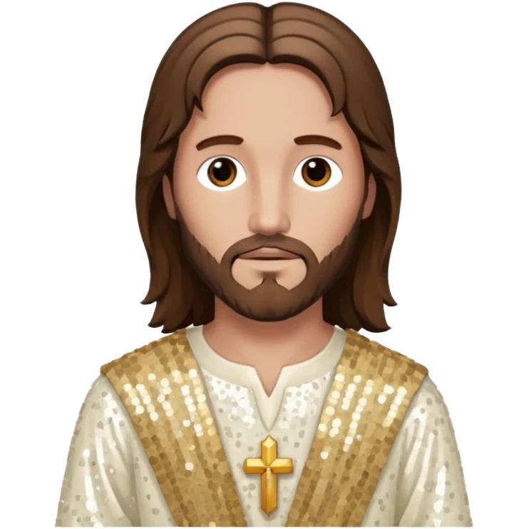 Jesus Christ from The Bible with long brown hair, ivory sequin outfit emoji