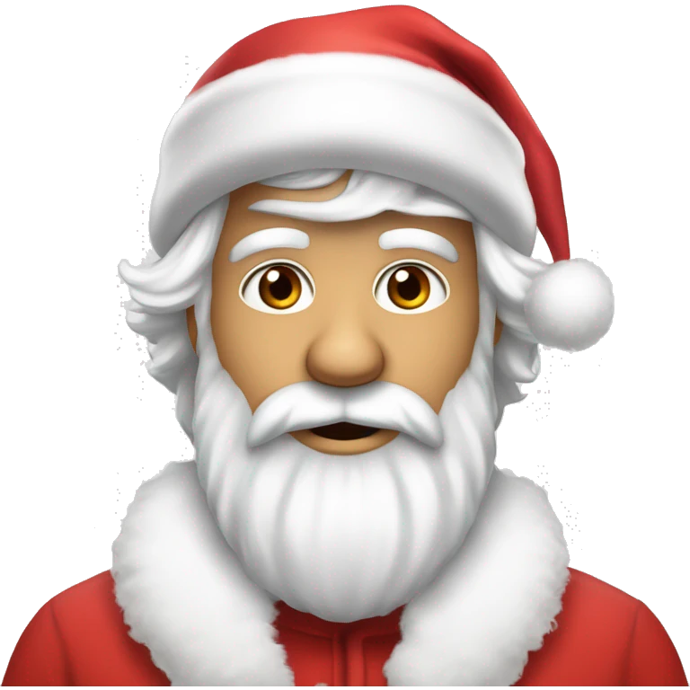 “An adorable Santa with a red suit, fluffy white beard, rosy cheeks, big eyes, and a red hat with a white pom-pom réaliste  emoji