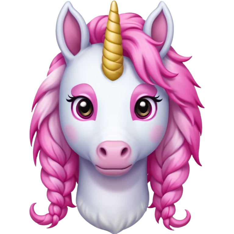 braided unicorn wiith big visible braids looking into the camera emoji