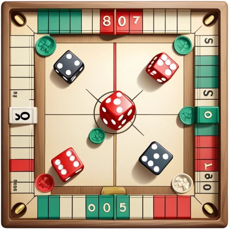 A photorealistic icon featuring a backgammon board with dice, a Monopoly board with money and property cards and a Game of Life spinner. The design captures the detailed textures of the boards, pieces, and accessories. Transparent background. emoji