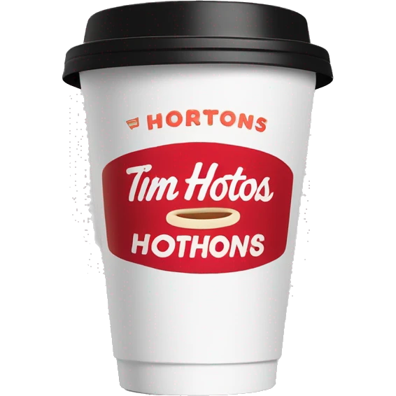 “Red Tim Hortons coffee cup with large white ‘Tim Hortons’ logo in script, black plastic lid, and a simple, clean design.” emoji