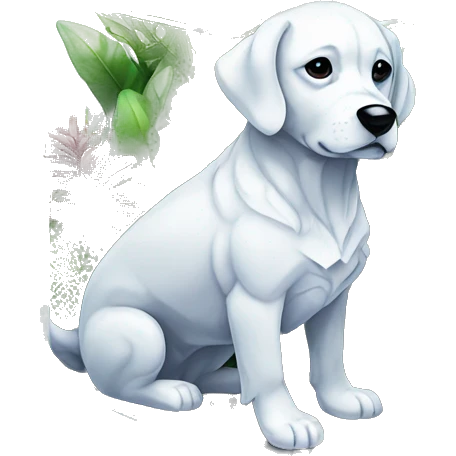 A dog made of glass mirror crystals prisms glass transparent filled with plants as a terrarium with graffiti doodles emoji