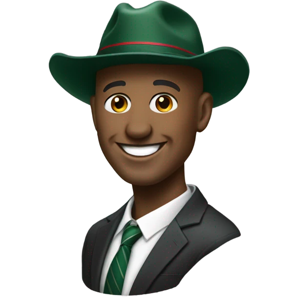 Bald man looking cool with a Milwaukee bucks hat on smiling in a suit  emoji