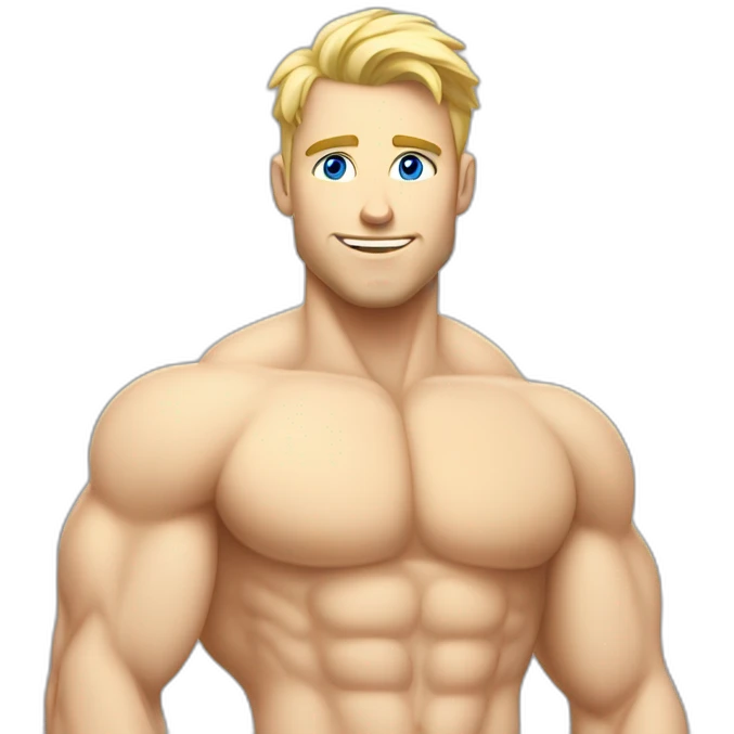 caucasian white muscled guy, goes to the gym everyday and works in tech, has blonde hair and blue eyes emoji