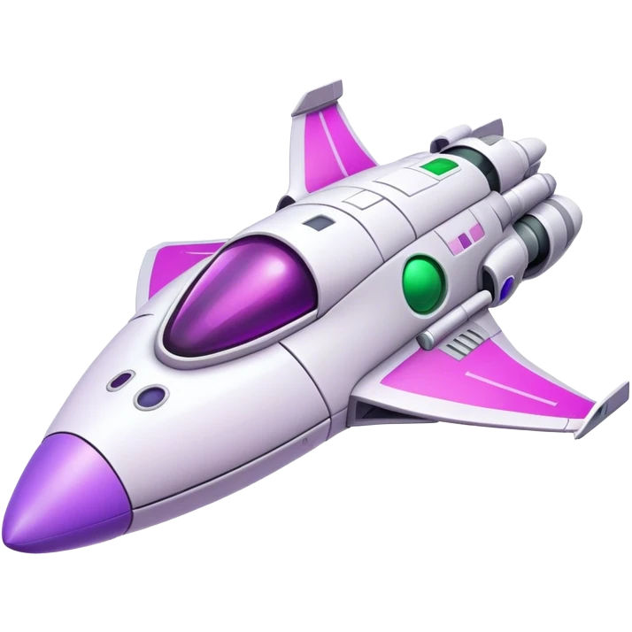 spaceship white, with details in pink, green and purple emoji