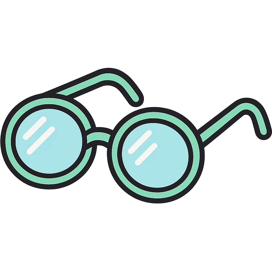 stylish eyeglasses for vision with diopters, oval frame, side view, vector look with shadows and glare, detailed shading, thin clean outlines, pastel palette, Japanese pop art, sticker look, highly detailed, transparent background emoji
