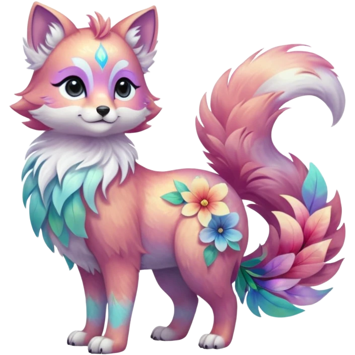 Multicolored sparkly pastel iridescent light pale cute adorable pretty cool elegant realistic floral exotic Falvie-Fionbri-fursona, full body emoji