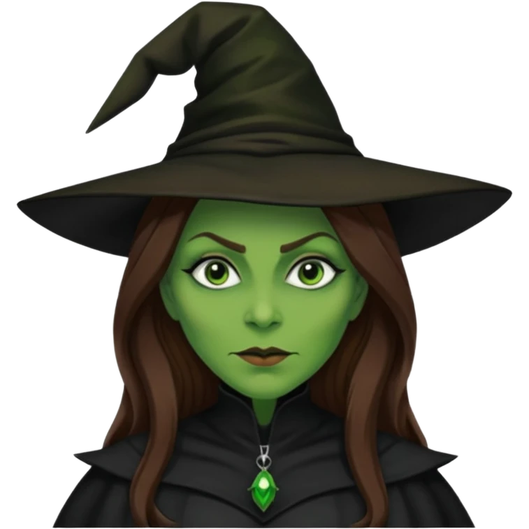 Wicked Witch of the West from The Wizard of Oz with green skin, long brown hair, black outfit emoji