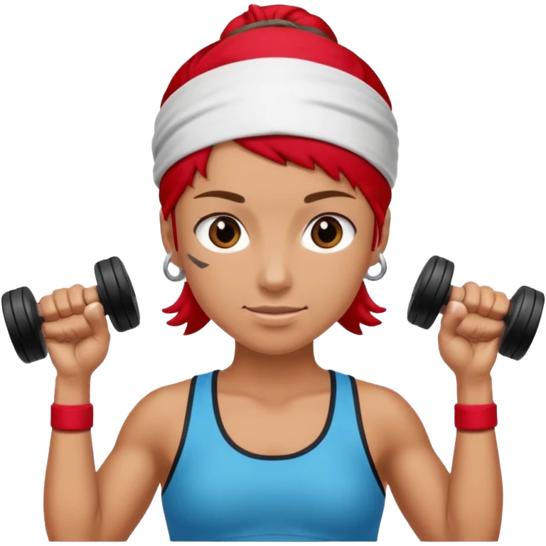 athlete with red headband, hold a mini dumbbell emoji