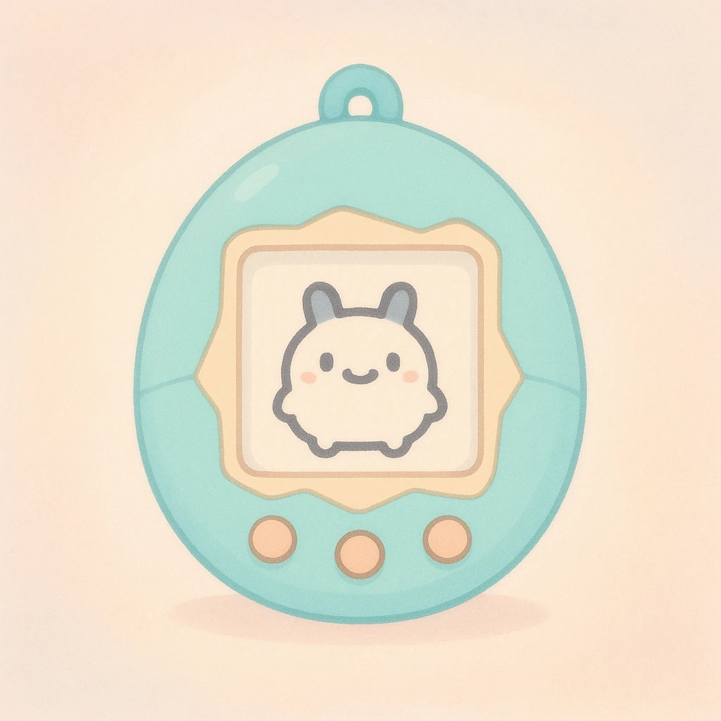 tamagotchi digital pet, cute, simple, pastel colors, minimal background emoji