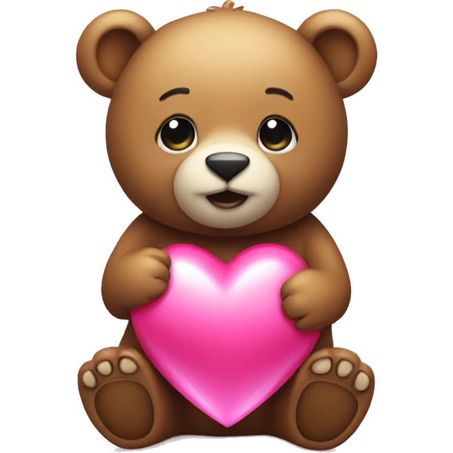 A cute bear holding a pink shiny heart emoji