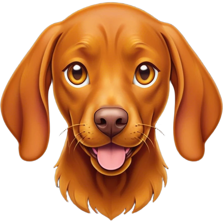Cinematic Comical Vizsla Portrait Emoji, Head tilted dramatically with an exaggeratedly amused expression, featuring a striking rust and gold Fur with bold accents, wide, expressive amber eyes filled with playful disbelief, Simplified yet hilariously expressive features, highly detailed, glowing with a slightly sassy glow, high shine, dramatic yet playful, stylized with an air of cheeky mischief, bright and endearing, soft glowing outline, capturing the essence of a spirited and over-the-top companion, so meme-worthy it feels like it could side-eye its way into internet fame instantly! emoji