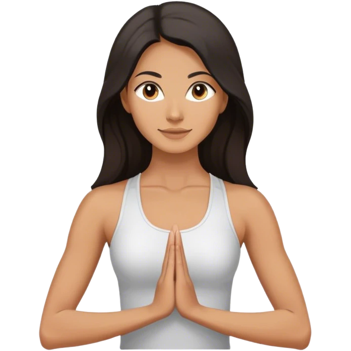 Female Yoga teacher, dark long hair, upper body emoji