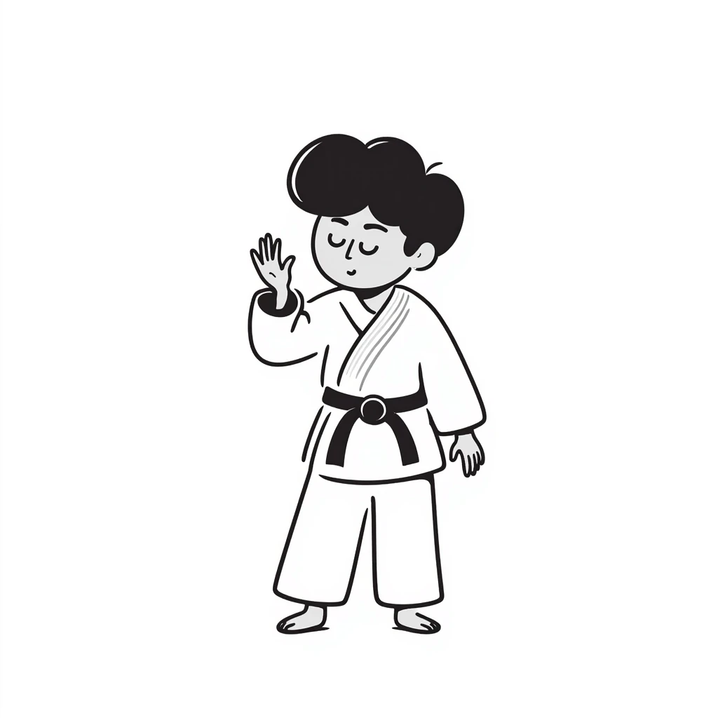 Martial arts uniform with black belt and student bowing emoji