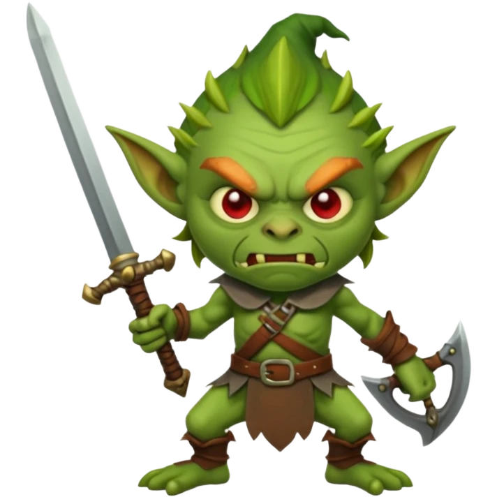 make an angry looking goblin holding a sword emoji