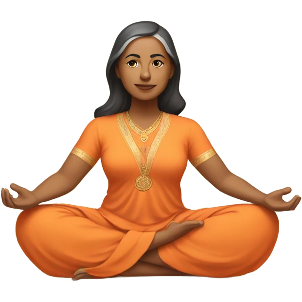 an  Indian woman, sleeveless pastel shirt
 yogi with a peaceful and meditative expression. The character should be wearing an orange robe, symbolizing traditional yogic attire. The yogi can be sitting in a lotus position emoji