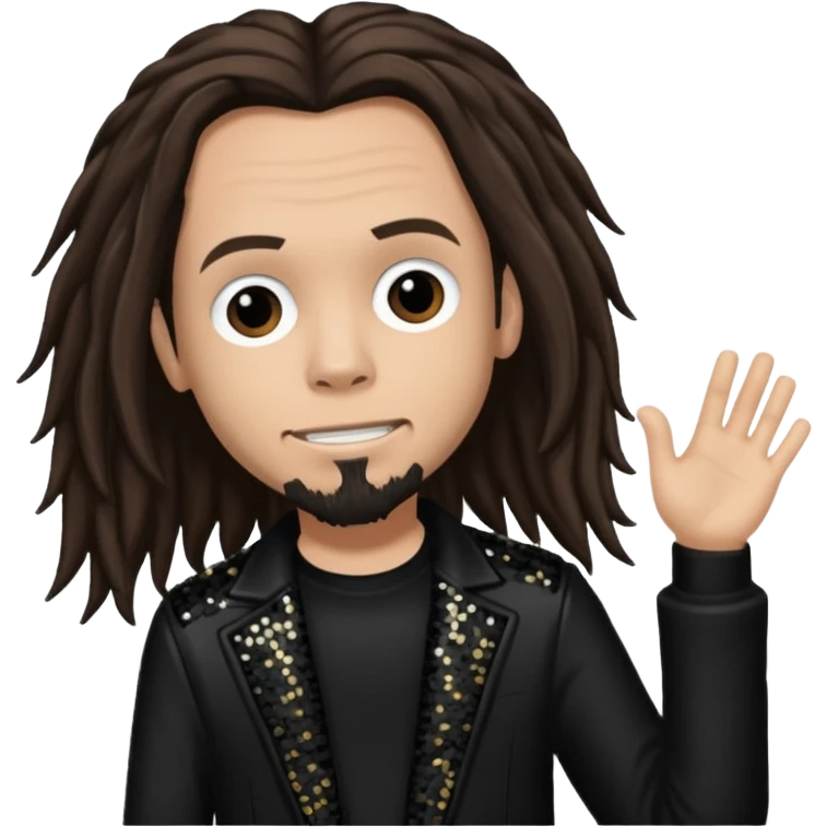 James Munky Shaffer from Korn with long dark brown hair, light tan skin, black sequin outfit emoji