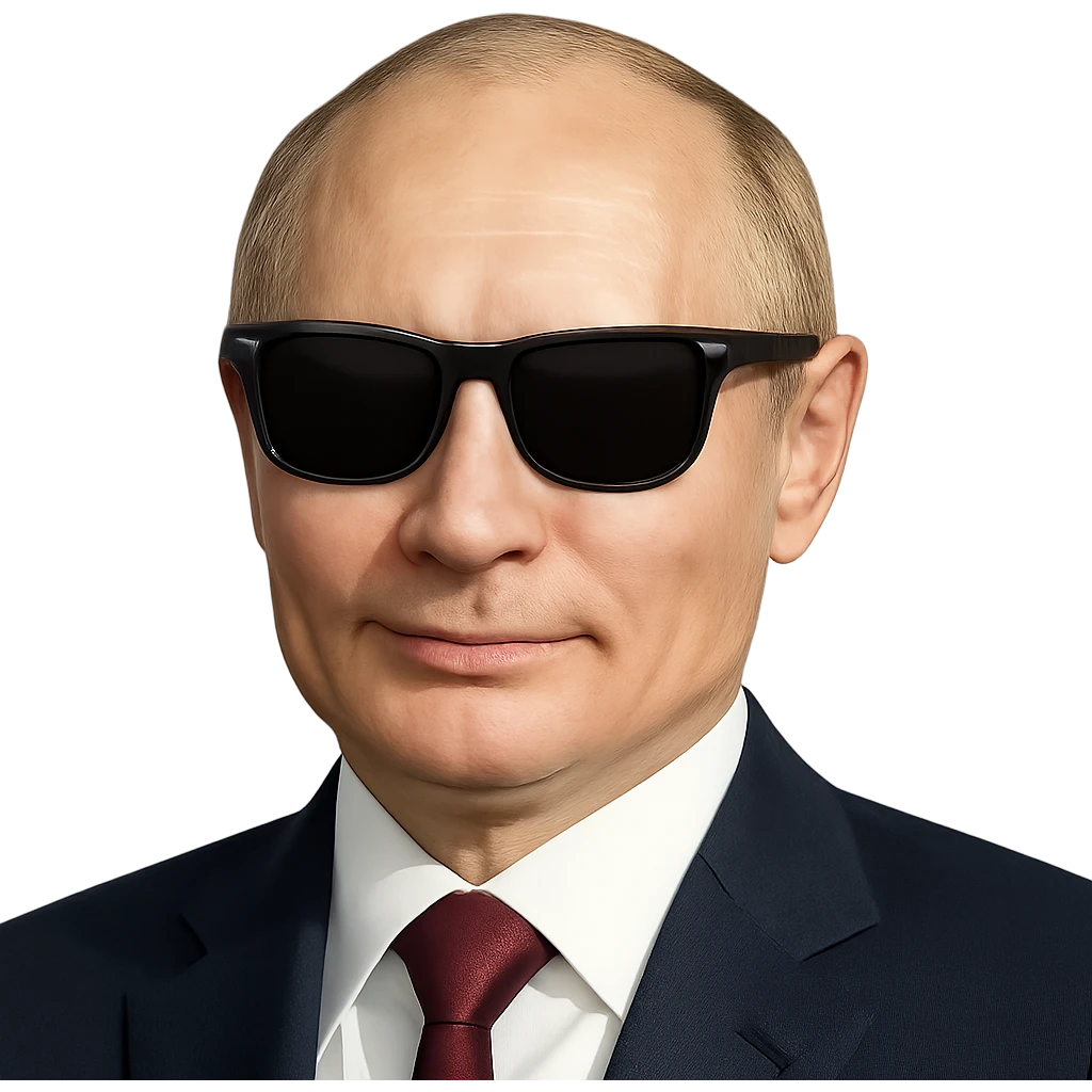 photorealistic portrait of Putin wearing cool sunglasses, emoji style, confident expression emoji