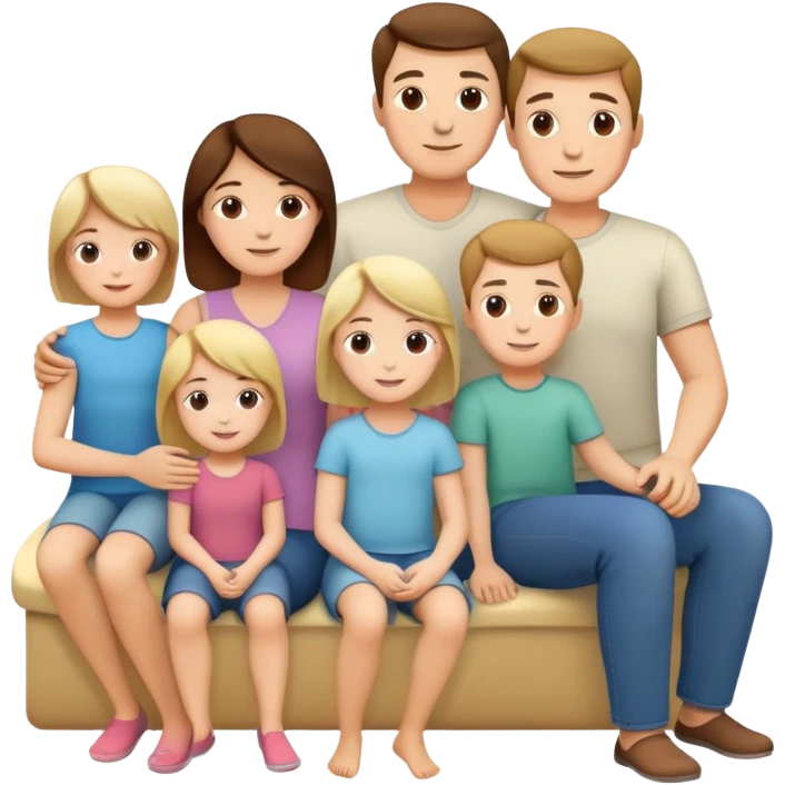 white family with parents and children sitting in a cool relaxed pose emoji