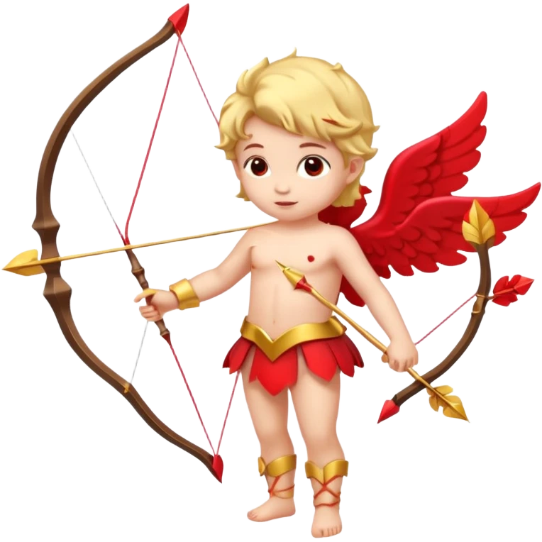 Full body Cupid with a bow and hearts emoji