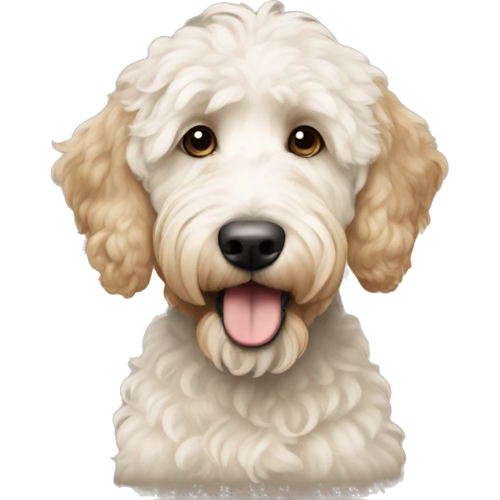 White and beige goldendoodle barkng  emoji