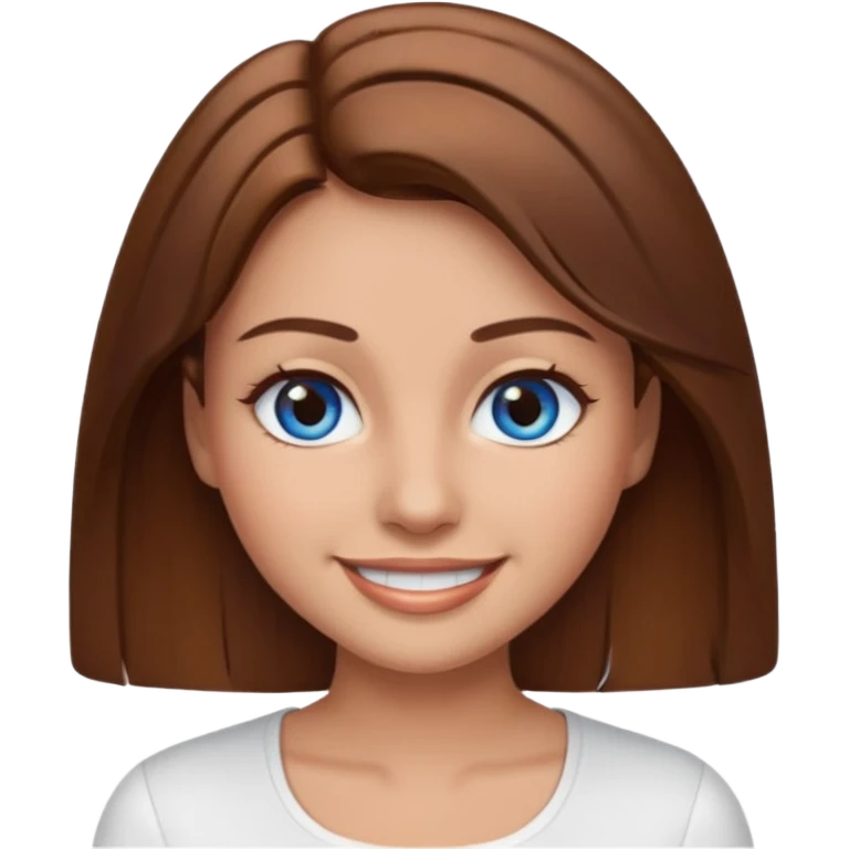 make a woman emoji with pin straight long brown hair and blue eyes with pretty eyelashes wearing a white top latina baddie emoji