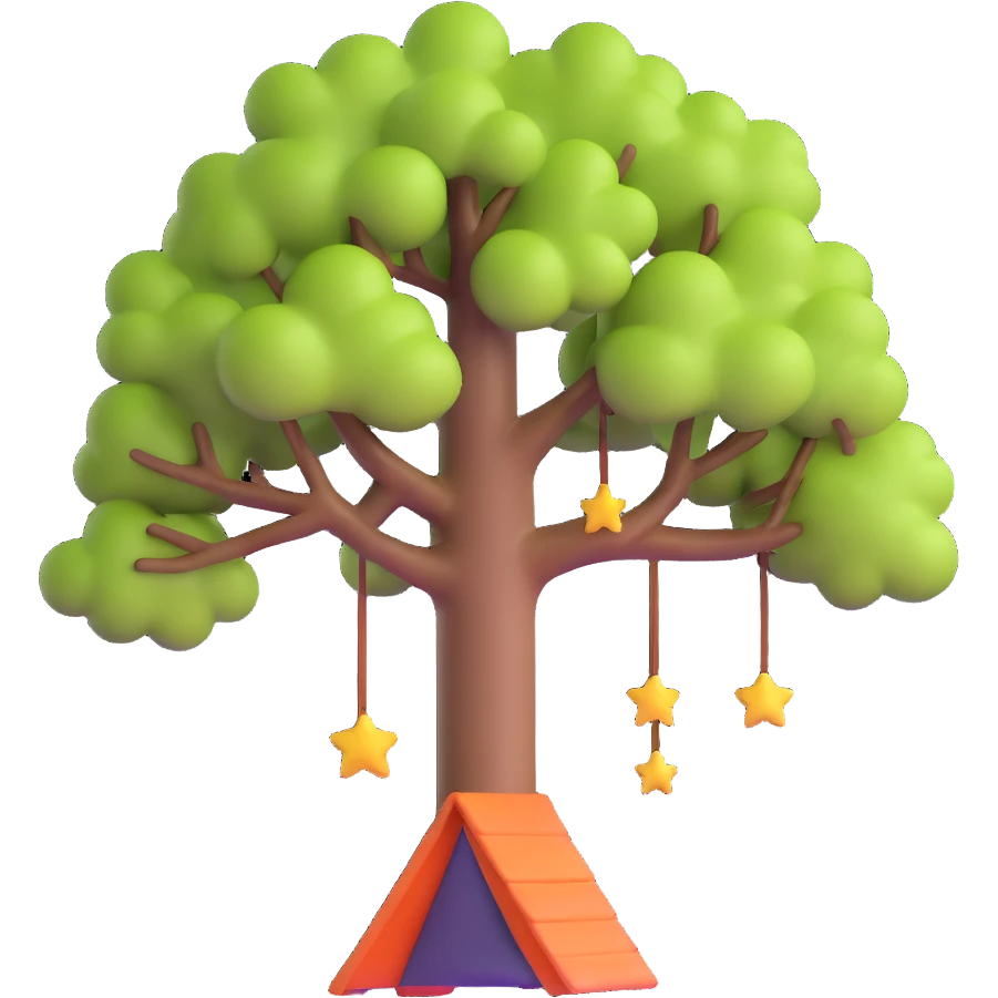 playful and colorful tree hanging from a roof emoji