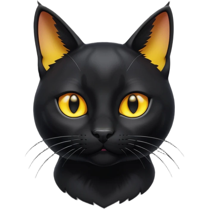 A 3D cartoon jet-black Bombay cat with glossy fur, bright golden eyes, dramatic contrast lighting, Memoji-style cinematic look. full body or half body. emoji