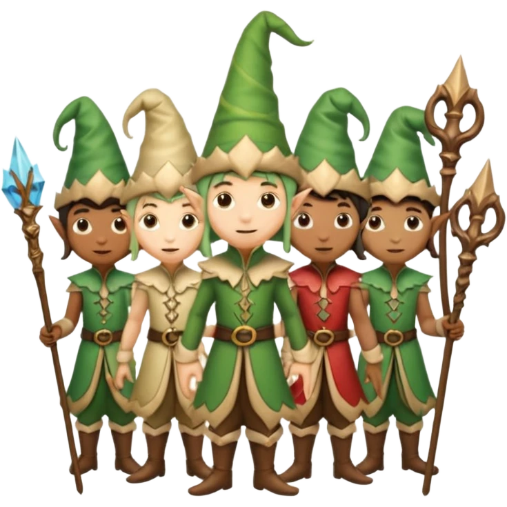 different color elves with staff emoji
